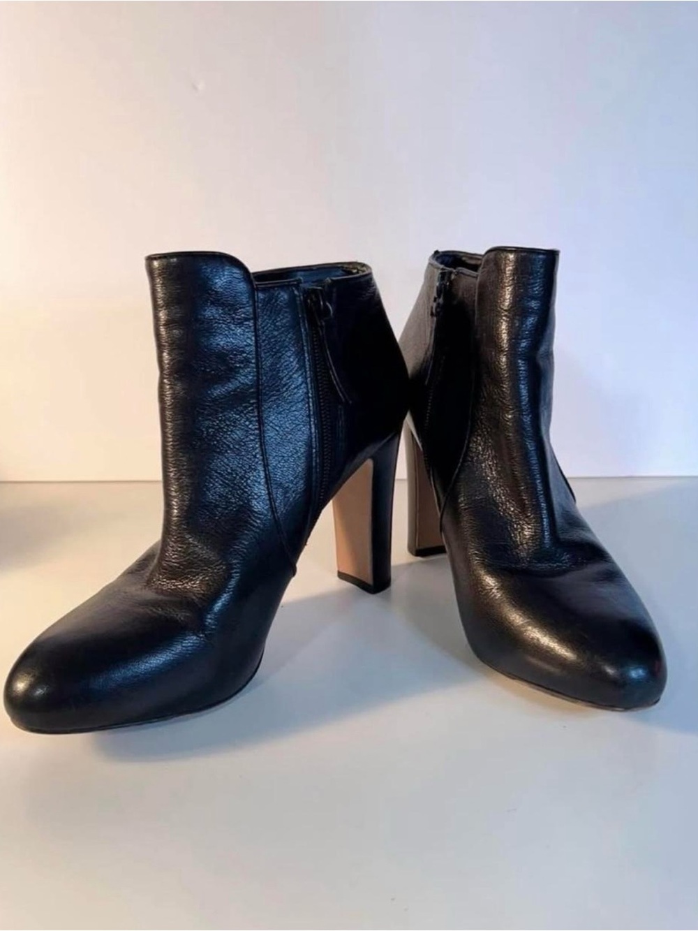 Nine West Black Leather Ankle Booties with Block Heel